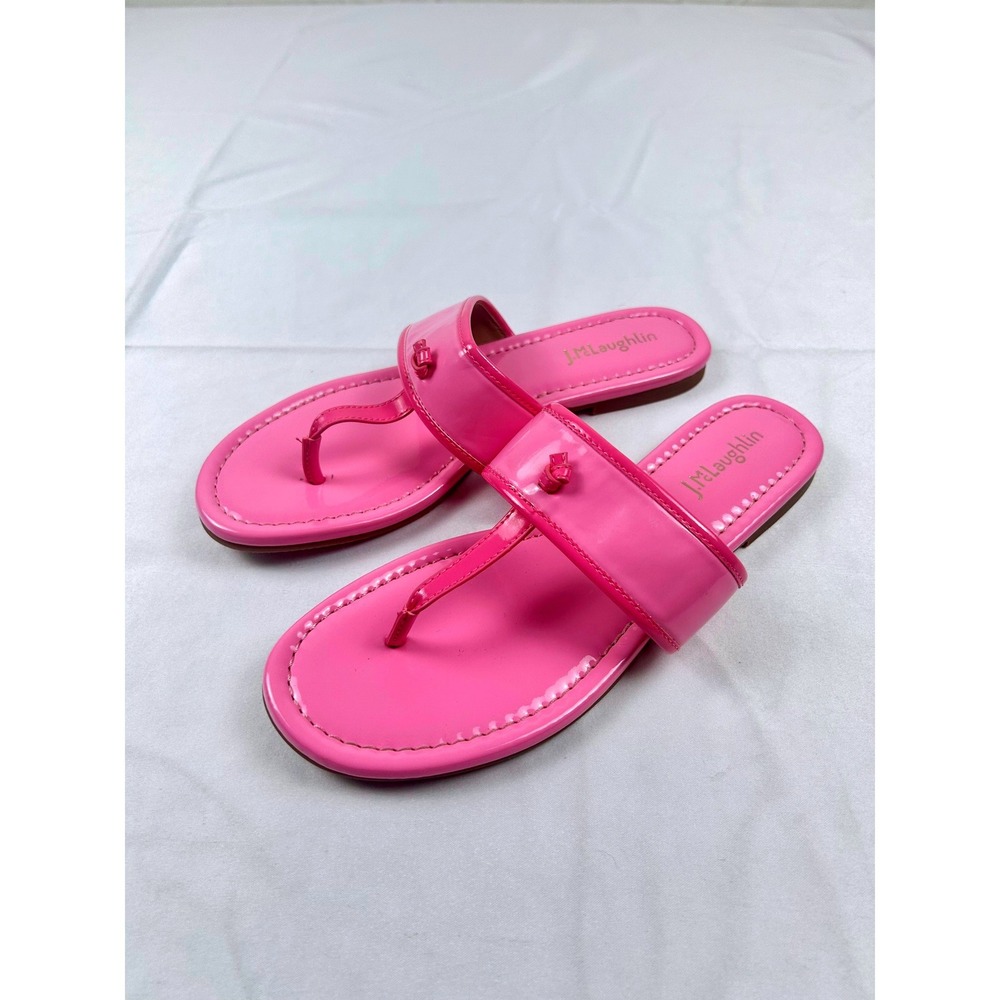 J.McLaughlin Pink Patent Leather Thong Slide Sandals Knot Detail Womens